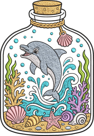 Dolphin in a Bottle Embroidery Design – Ocean Sea Life Coastal Machine Embroidery File, 9 Sizes Embroidery/Applique DESIGNS PatternFeed8 
