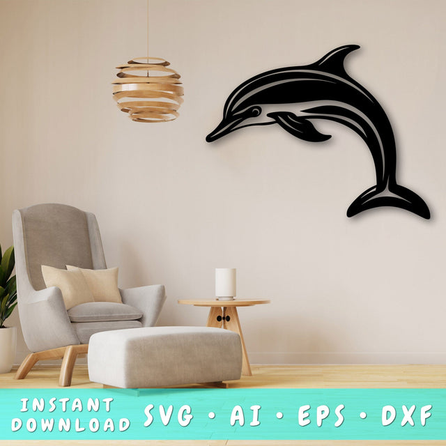 Dolphin Laser SVG Cut File, Dolphin Glowforge File, Dolphin DXF, Dolphin Wall Art SVG SVG HappyDesignStudio 