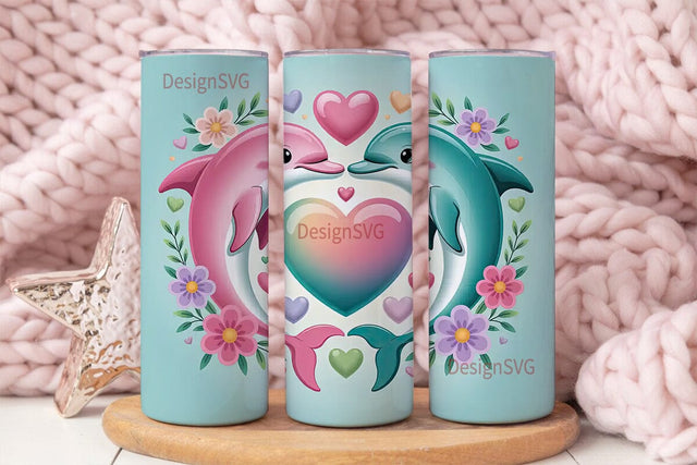 Dolphin Love 20oz Tumbler Wrap Sublimation DesignSVG 