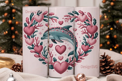 Dolphin Love Heart 20oz Tumbler Wrap Sublimation DesignSVG 