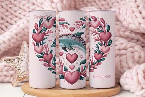 Dolphin Love Heart 20oz Tumbler Wrap Sublimation DesignSVG 