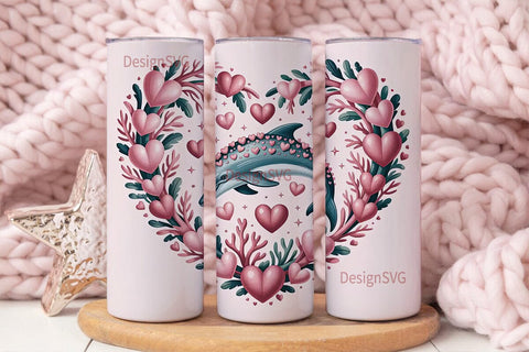 Dolphin Love Heart 20oz Tumbler Wrap Sublimation DesignSVG 