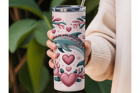 Dolphin Love Heart 20oz Tumbler Wrap Sublimation DesignSVG 