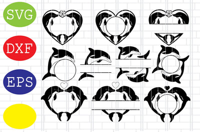 Dolphin Monogram Frame, Dolphin Clipart, Dolphin Silhouette Svg, Jpg, Eps, Dxf Files SVG DigitalSvgFiles 