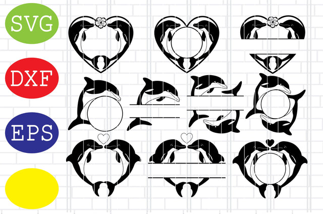 Dolphin Monogram Frame, Dolphin Clipart, Dolphin Silhouette Svg, Jpg, Eps, Dxf Files SVG DigitalSvgFiles 