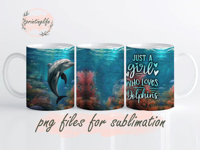 Dolphin Mug Wrap Design, Instant Digital Design Download Mug Wrap Design, Mug Design PNG Sublimation PrintingLife 