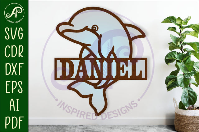 Dolphin name sign SVG Ocean theme laser cut template, door or wall hanger SVG APInspireddesigns 