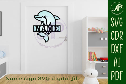 Dolphin name sign SVG Ocean theme laser cut template, door or wall hanger SVG APInspireddesigns 