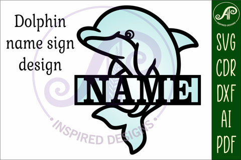 Dolphin name sign SVG Ocean theme laser cut template, door or wall hanger SVG APInspireddesigns 