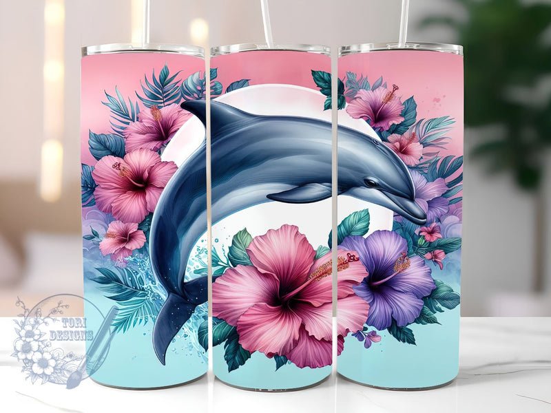 Dolphin Ocean 20oz Skinny Tumbler, Summer Ocean Tumbler Png, Straight & Tapered Tumbler Wrap, Instant Digital Download Sublimation ToriDesigns 