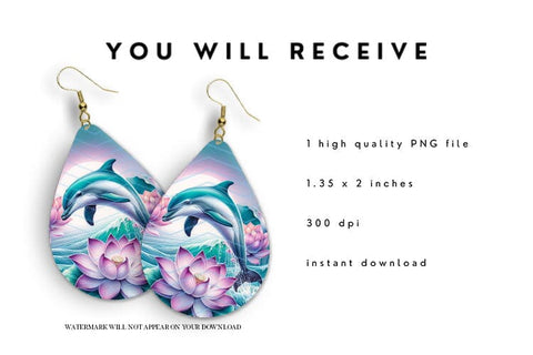 Dolphin Ocean Teardrop Earrings PNG Sublimation BijouBay 