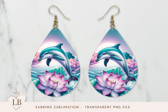 Dolphin Ocean Teardrop Earrings PNG Sublimation BijouBay 