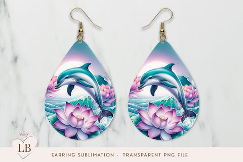 Dolphin Ocean Teardrop Earrings PNG Sublimation BijouBay 