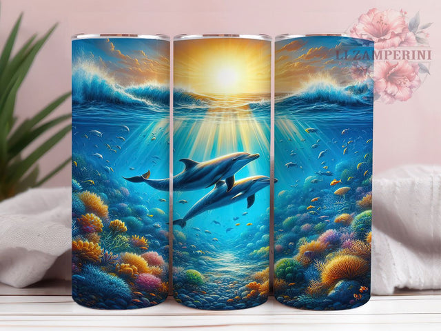 Dolphin Ocean Theme 20oz Tumbler Wrap, 20oz Sublimation Wrap, Marine Life Tumbler PNG, Sea Life Tumbler Design, Beach Aesthetic Tumbler, Digital Download Tumbler Sublimation Li Zamperini 