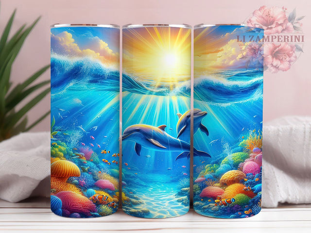 Dolphin Ocean Theme 20oz Tumbler Wrap, 20oz Sublimation Wrap, Marine Life Tumbler PNG, Sea Life Tumbler Design, Beach Aesthetic Tumbler, Digital Download Tumbler Sublimation Li Zamperini 