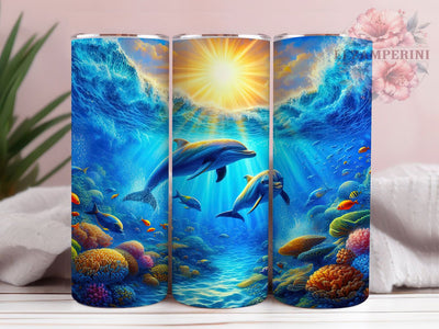 Dolphin Ocean Theme 20oz Tumbler Wrap, 20oz Sublimation Wrap, Marine Life Tumbler PNG, Sea Life Tumbler Design, Beach Aesthetic Tumbler, Digital Download Tumbler Sublimation Li Zamperini 