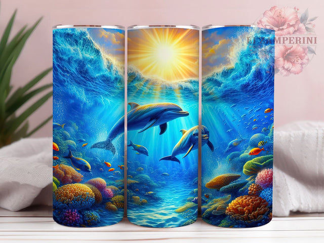 Dolphin Ocean Theme 20oz Tumbler Wrap, 20oz Sublimation Wrap, Marine Life Tumbler PNG, Sea Life Tumbler Design, Beach Aesthetic Tumbler, Digital Download Tumbler Sublimation Li Zamperini 