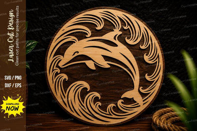 Dolphin Ocean Wave Laser Cut Svg Design SVG Regulrcrative 
