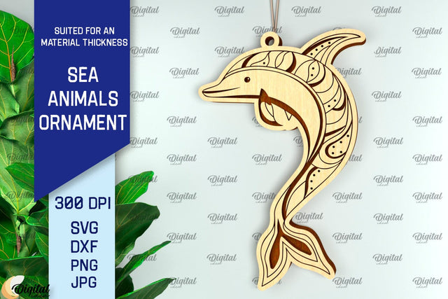 Dolphin Ornament Laser Cut. Wooden Sea Animals SVG SVG Evgenyia Guschina 