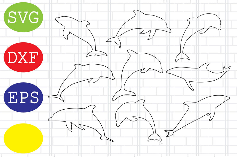 Dolphin Outline Svg, Dolphin Clipart, Dolphin Silhouette Svg, Jpg, Eps ...