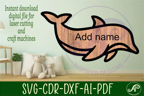 Dolphin outline two layer name sign SVG APInspireddesigns 