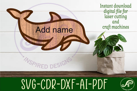 Dolphin outline two layer name sign SVG APInspireddesigns 