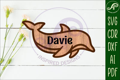 Dolphin outline two layer name sign SVG APInspireddesigns 