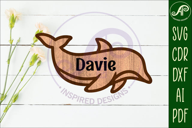 Dolphin outline two layer name sign SVG APInspireddesigns 