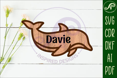 Dolphin outline two layer name sign SVG APInspireddesigns 