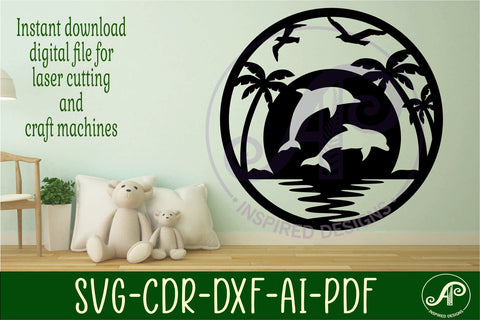 Dolphin silhouette wall art sign, SVG file. vector file SVG APInspireddesigns 