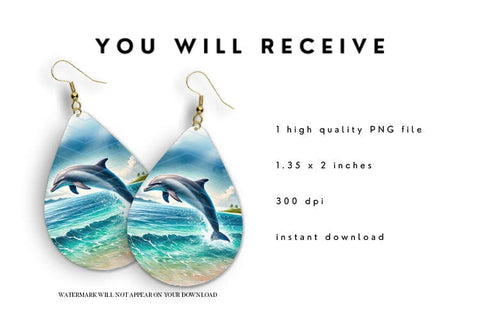 Dolphin teardrop earring sublimation design Sublimation BijouBay 