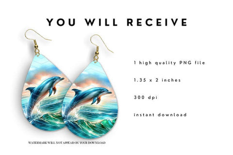 Dolphin teardrop earring sublimation design SVG BijouBay 
