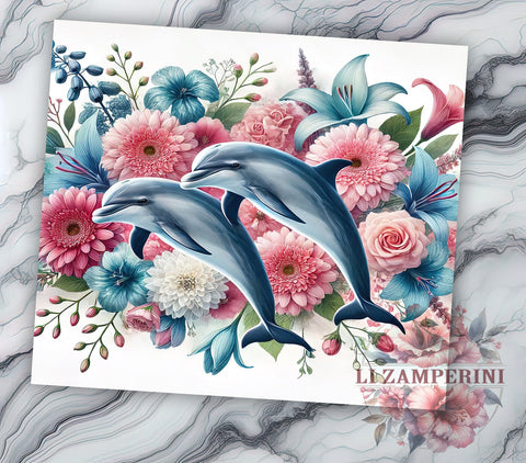 Dolphin Tropical Floral 20oz Tumbler Wrap, Dolphin Tumbler, Floral Design, 20oz Tumbler, Sublimation Wrap, Ocean Gift, Tropical Art, Marine Life Tumbler Sublimation Li Zamperini 