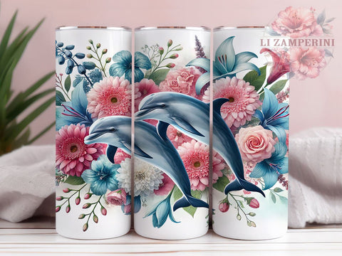 Dolphin Tropical Floral 20oz Tumbler Wrap, Dolphin Tumbler, Floral Design, 20oz Tumbler, Sublimation Wrap, Ocean Gift, Tropical Art, Marine Life Tumbler Sublimation Li Zamperini 