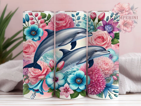 Dolphin Tropical Floral 20oz Tumbler Wrap, Dolphin Tumbler, Floral Design, 20oz Tumbler, Sublimation Wrap, Ocean Gift, Tropical Art, Marine Life Tumbler Sublimation Li Zamperini 