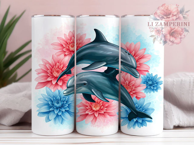 Dolphin Tropical Floral 20oz Tumbler Wrap, Dolphin Tumbler, Floral Design, 20oz Tumbler, Sublimation Wrap, Ocean Gift, Tropical Art, Marine Life Tumbler Sublimation Li Zamperini 