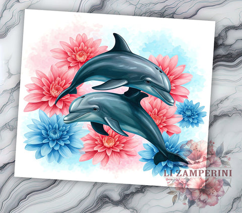Dolphin Tropical Floral 20oz Tumbler Wrap, Dolphin Tumbler, Floral Design, 20oz Tumbler, Sublimation Wrap, Ocean Gift, Tropical Art, Marine Life Tumbler Sublimation Li Zamperini 