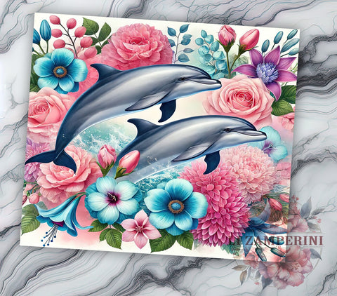 Dolphin Tropical Floral 20oz Tumbler Wrap, Dolphin Tumbler, Floral Design, 20oz Tumbler, Sublimation Wrap, Ocean Gift, Tropical Art, Marine Life Tumbler Sublimation Li Zamperini 