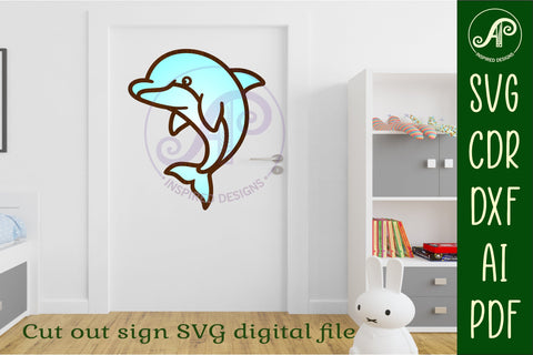 Dolphin two layer cut out laser cut wall art SVG APInspireddesigns 