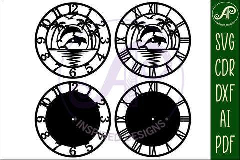 Dolphin wall clock laser cut template files, SVG file. SVG APInspireddesigns 