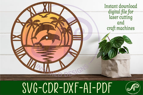 Dolphin wall clock laser cut template files, SVG file. SVG APInspireddesigns 