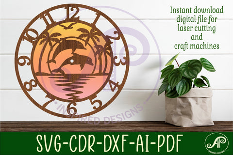 Dolphin wall clock laser cut template files, SVG file. SVG APInspireddesigns 