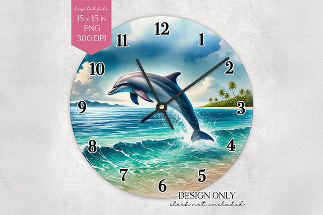 Dolphin Wall Clock Sublimation Design PNG Sublimation BijouBay 