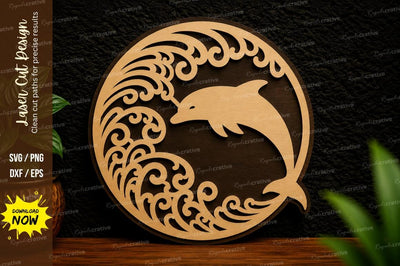 Dolphin Wave Circle Laser Cut SVG Design SVG Regulrcrative 