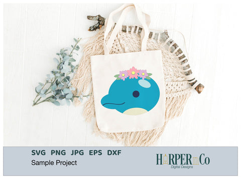 Dolphin with Bows and Flowers SVG PNG Cut EPS File SVG HarperNCo 