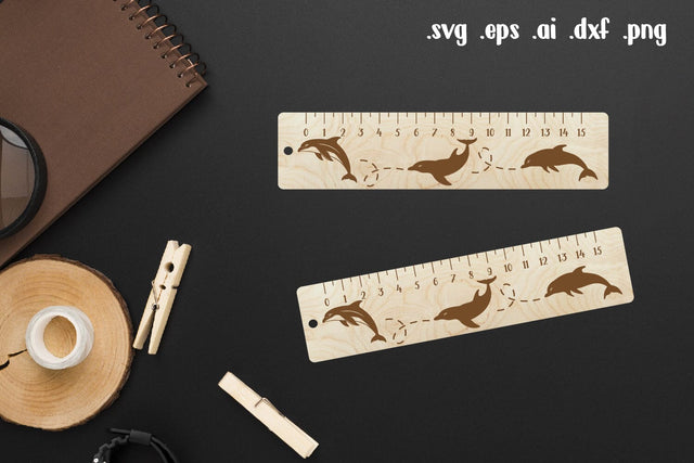 Dolphin Wooden Ruler Laser Engraving, Back to School Gift SVG zafrans studio 