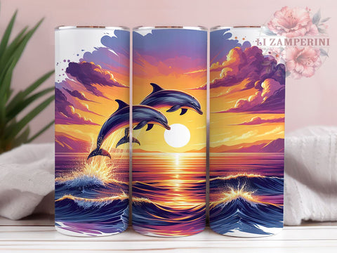 Dolphins 20 oz Skinny Tumbler Sublimation Design, Straight & Tapered Tumbler Png, Beach Ocean Tumbler Png, Digital Download PNG Sublimation Li Zamperini 