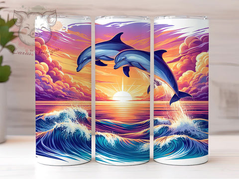 Dolphins 20 oz Skinny Tumbler Sublimation Design, Straight & Tapered Tumbler Png, Ocean Life Tumbler Png, Digital Download PNG Sublimation Lara' s Designs 