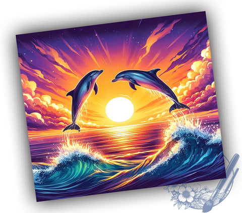 Dolphins 20oz Skinny Tumbler PNG, Beach Ocean Tumbler Sublimation Wrap, Straight & Tapered Tumbler Wrap, Instant Digital Download Sublimation ToriDesigns 
