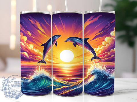Dolphins 20oz Skinny Tumbler PNG, Beach Ocean Tumbler Sublimation Wrap, Straight & Tapered Tumbler Wrap, Instant Digital Download Sublimation ToriDesigns 